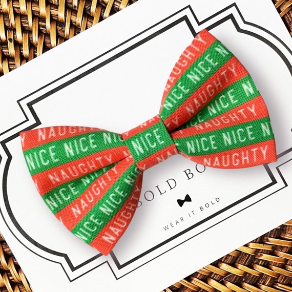 Red & Green Dog Bow Tie, Naughty/Nice Bow Tie for Dogs, Cats, Pets, Bowtie, Bow Ties, Christmas Dog Bow Tie, Christmas Bow Tie, Cat Bow Tie