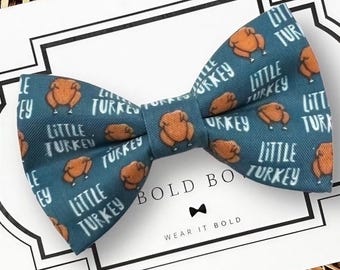 Thanksgiving Dog Bow Tie or Cat Bowtie with Turkeys, Fall Pet Collar Accessories