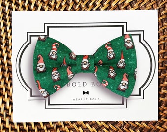Green Gnome Christmas Dog Bow Tie, Cat Bow Tie, Christmas Bow Tie, Dog Lover Gift, Dog Bows, Gift for Pet Owner, Dog Gift, Puppy Bow Tie