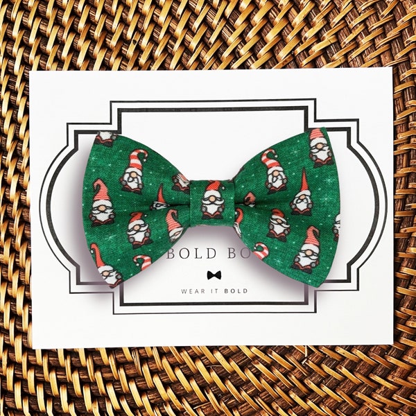 Green Gnome Christmas Dog Bow Tie, Cat Bow Tie, Christmas Bow Tie, Dog Lover Gift, Dog Bows, Gift for Pet Owner, Dog Gift, Puppy Bow Tie
