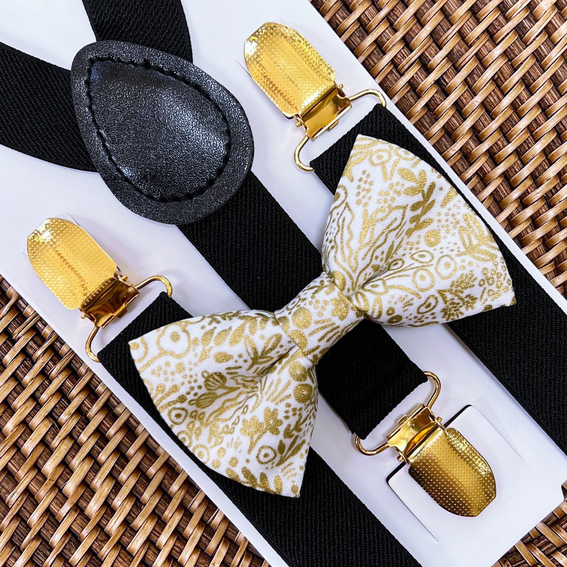 Gold Floral Bow Tie & Black Suspenders PERFECT for Boho -  Israel