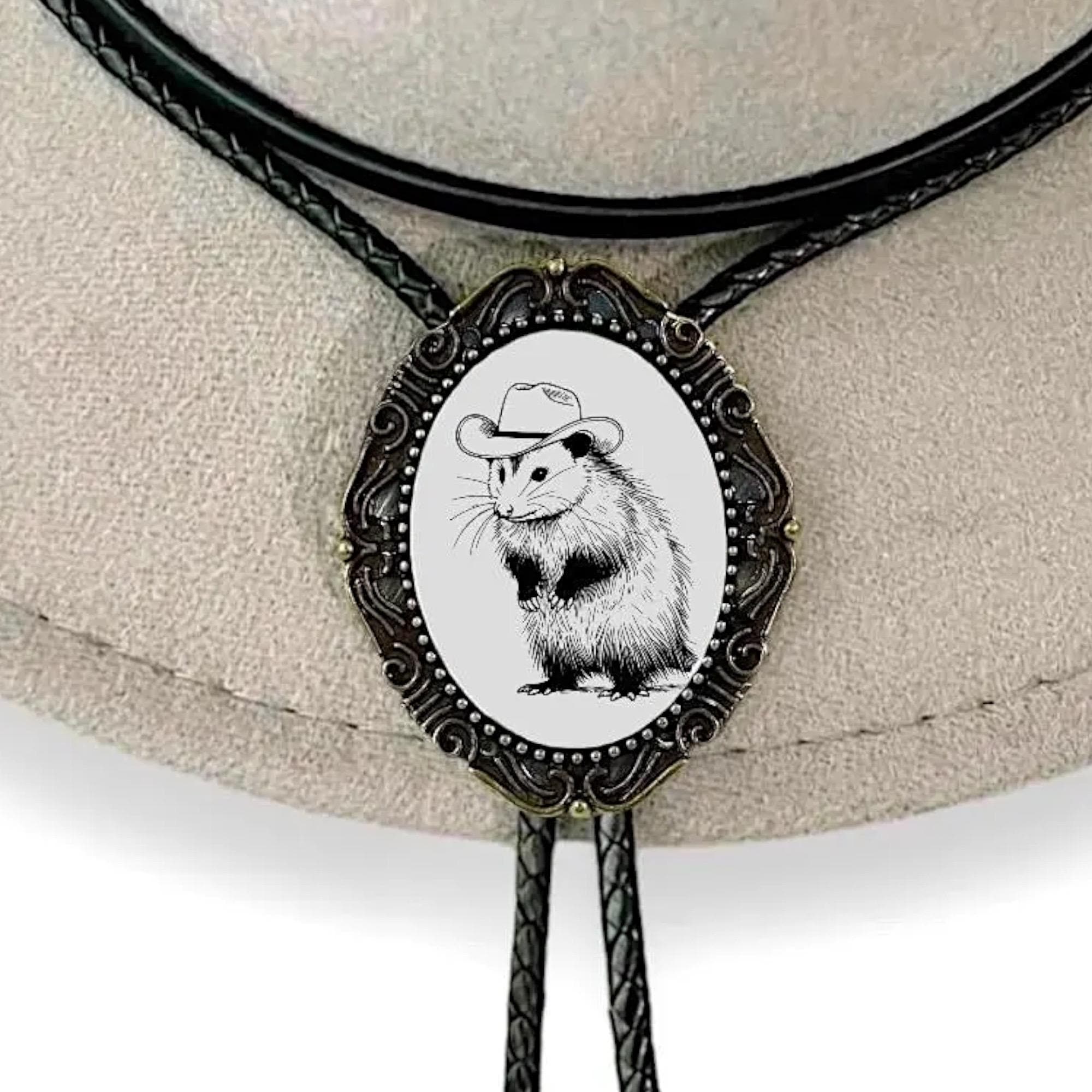 Bolo Tie with Opossum Western Wedding Mens Jewelry, Cowboy Jewelry for Men Gifts for Men Gift for Him Western Gifts, Rodeo Bolotie, Country