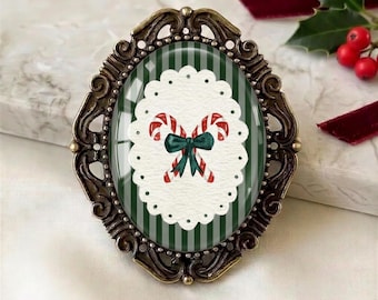 Vintage Christmas Brooch Pin - Holiday Jewelry - Candy Cane-  Coat Scarf Pin Collection