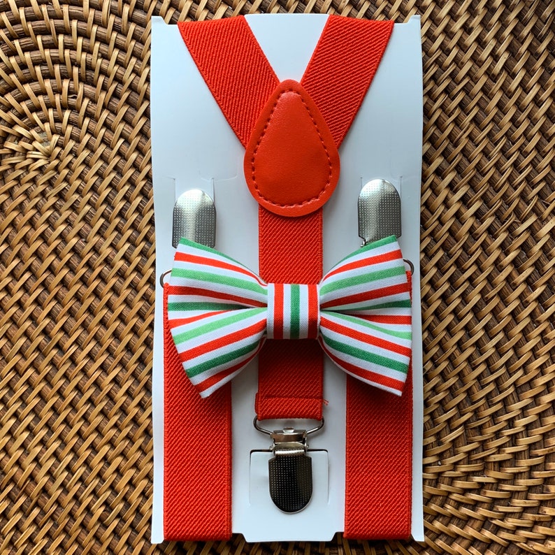 Christmas Bow Tie & Red Suspenders Red and Green Striped Bow Etsy