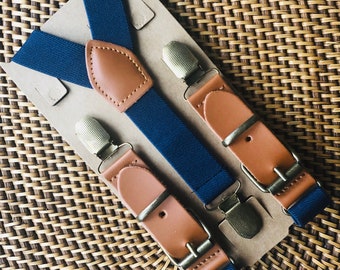 Leather Suspenders, Navy Suspenders, Buckle Suspenders, Ring Bearer Outfit, Wedding Suspenders, Groomsmen Suspenders, Mens Suspenders