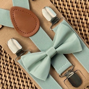 Sage Green Bow Tie & Sage Suspenders, Beach Wedding, Green Bow Tie, Ring Bearer Outfit, Bow Ties, Bow Ties for Men, Boys Great Gift Idea image 1