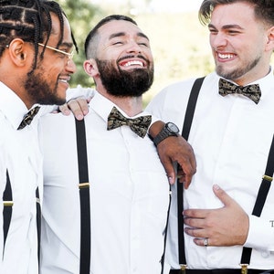 Black and Gold Bow Tie & Black Suspenders with Gold Clips, Boho Wedding Bowtie, Ring Bearer Gift, Toddler,Men,Boys,Rustic Wedding, Groomsmen