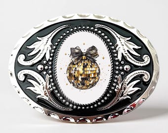 Fibbia per cintura a forma di palla da discoteca per Capodanno / Cintura retrò anni '70, accessorio da festival, rave, Y2K