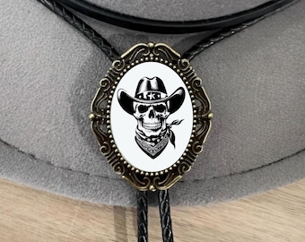 Skull Cowboy Bolo Tie, Skeleton Country Western Cowboy Tie, Western String Tie, Cowboy Necktie Bolo Tie Wedding, Bola Tie Mens Bolo Tie