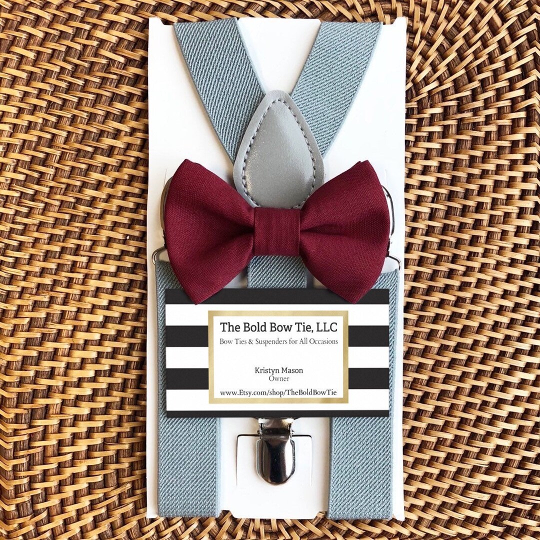 mens burgundy suspenders and bow tie
