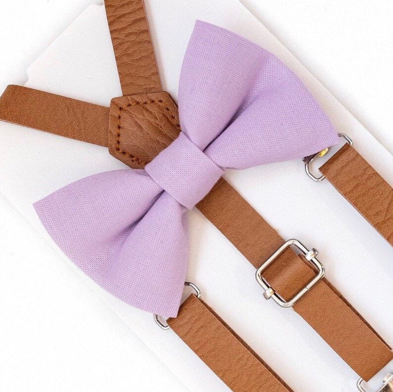 Lavender Bow Tie & Suspenders Leather Suspenders Rustic Etsy