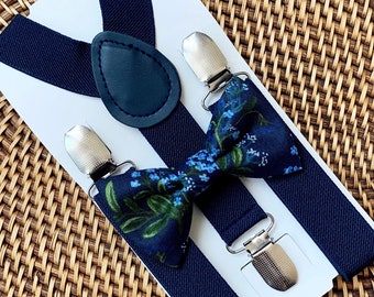 Navy Floral Bow Tie & Navy Blue Suspenders Wedding Floral - Etsy