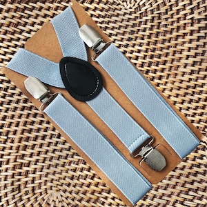 Dusty Blue Suspenders with Silver Clips - PERFECT for a Ring Bearer Outfit, Page Boy, Cake Smash, Groomsmen, Wedding, Baby, Toddler, Men