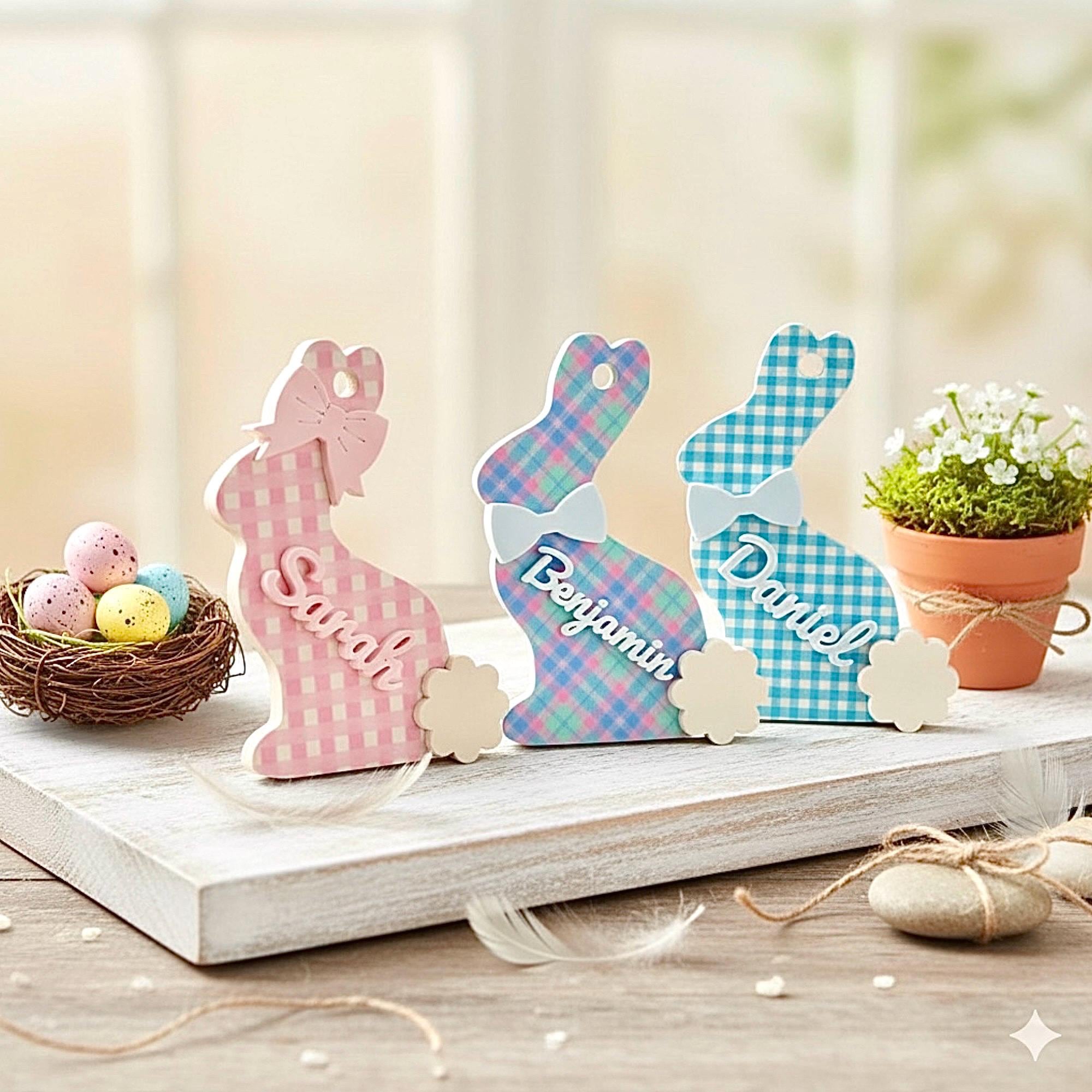 🐰Set of 3 Personalized Easter Basket Tag, Acrylic Bunny Name Tag, Easter Tags