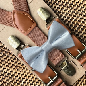 Dusty Blue Bow Tie & Suspenders, Blue Bow Ties for Men, Ring Bearer Outfit, Weddings, Bowtie, Dusty Blue Wedding, Ring Bearer Gift