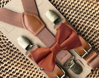 Terracotta Bow Tie and Suspenders, Ring Bearer Outfit Groomsmen Wedding Accessories