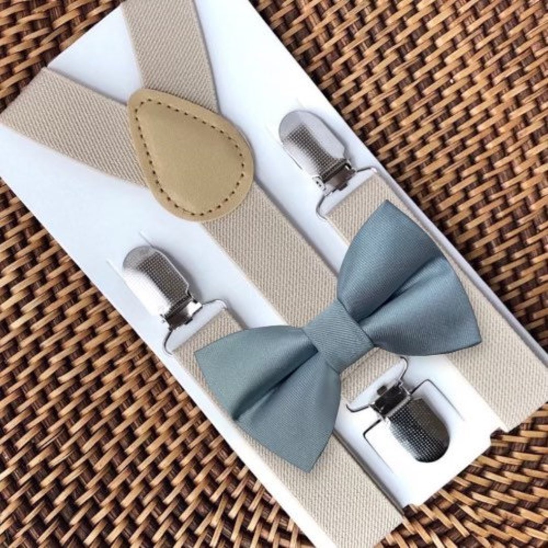 Dusty Blue Bow Tie & Tan Suspenders Beach Wedding Ring - Etsy