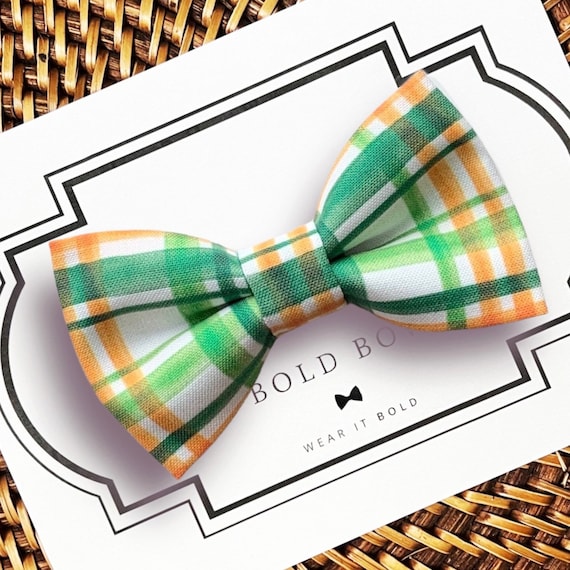 Green & Orange Plaid Bow Tie for Dogs, Green Dog Bow Tie, Cat Bow Tie, St. Patrick’s Day Dog Bow Tie, Dog Accessories, Dog Gift,Plaid Bowtie