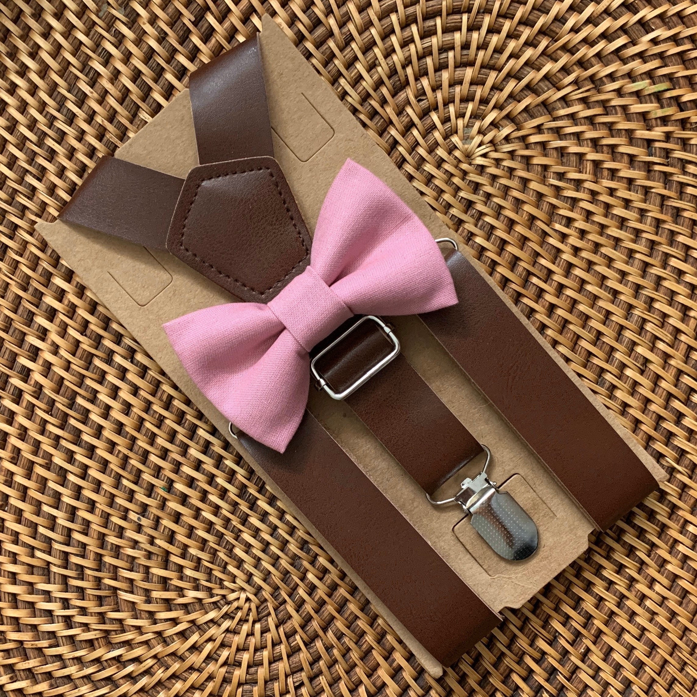 dusty pink bow tie and suspenders