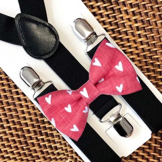 Heart Bow Tie for Valentines Day & Suspenders, Baby Boy Bow Ties for Boys, Girls, Valentines Party Toddler Suspenders Toddler Boy Clothes
