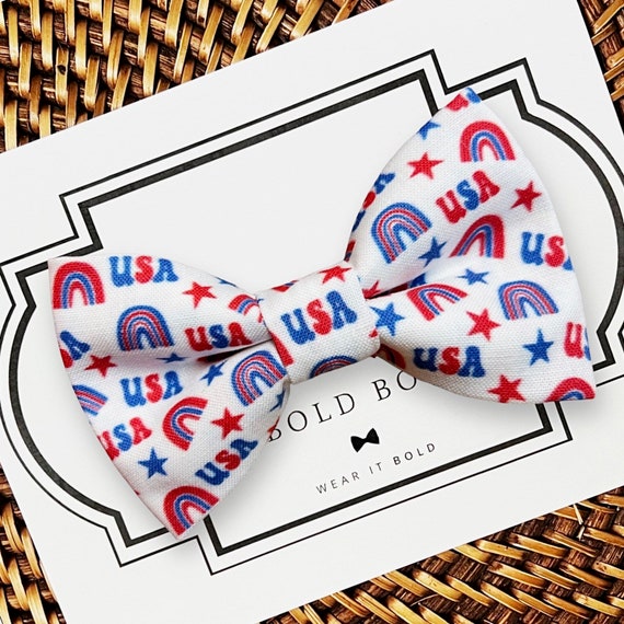 Fourth of July Dog Bow Tie, Dog Bowtie for 4th of July, America Independence Day, American Flag, Red White & Royal Blue, USA