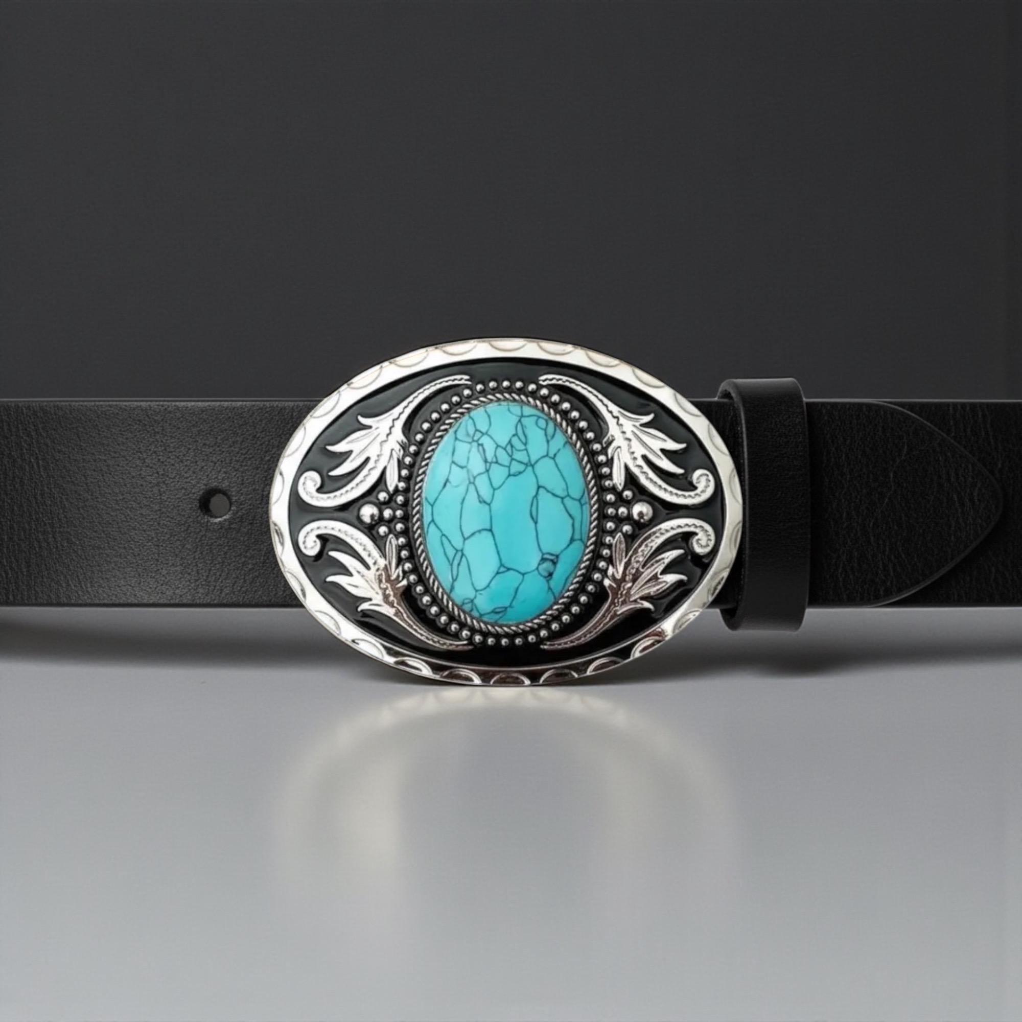 Western Turquoise Belt Buckle – Cowboy Rodeo Silver Buckle  display picture 2