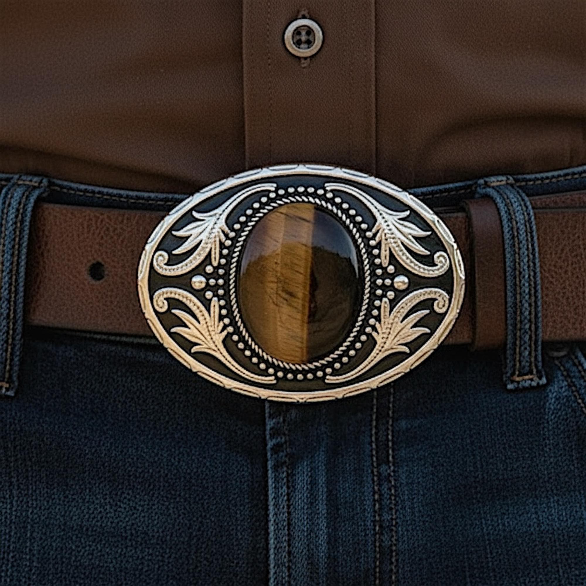 Handmade Black Leather Belt with Agate Buckle SM Handmade Black Leather Belt With Metal Figure Eight Buckle  main image 2