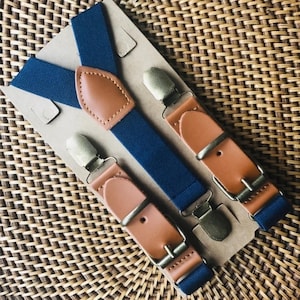 Navy Leather Suspenders for Men, Ring Bearer Outfit, Gift, Rustic Wedding, Groomsmen, ALL SIZES