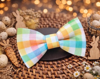 Easter Pet Bow Tie, Pastel Plaid Collar Accessory