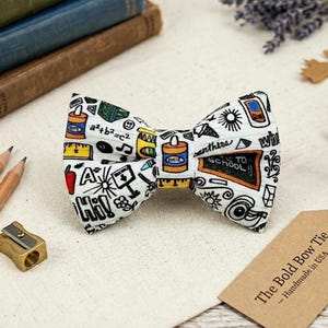 Back To School Bow Tie- Cotton, Handmade and Pretied for Teachers and Students