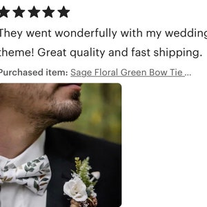 Floral Sage Bow Tie & Olive Vegan Leather Suspenders, Floral Bow Tie, Bow Ties for Men, Boys Bow Tie,Ring Bearer Outfit, Rustic Boho Wedding image 2