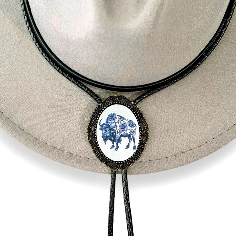 Bison Bolo Tie, Western Cowboy Necktie, Southwestern Leather String Tie ...
