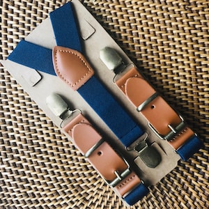 Navy Suspenders for Groomsmen, Leather Suspenders, Groom, Ring Bearer Outfit, Navy Blue Suspenders Men, Wedding Party, Groomsman