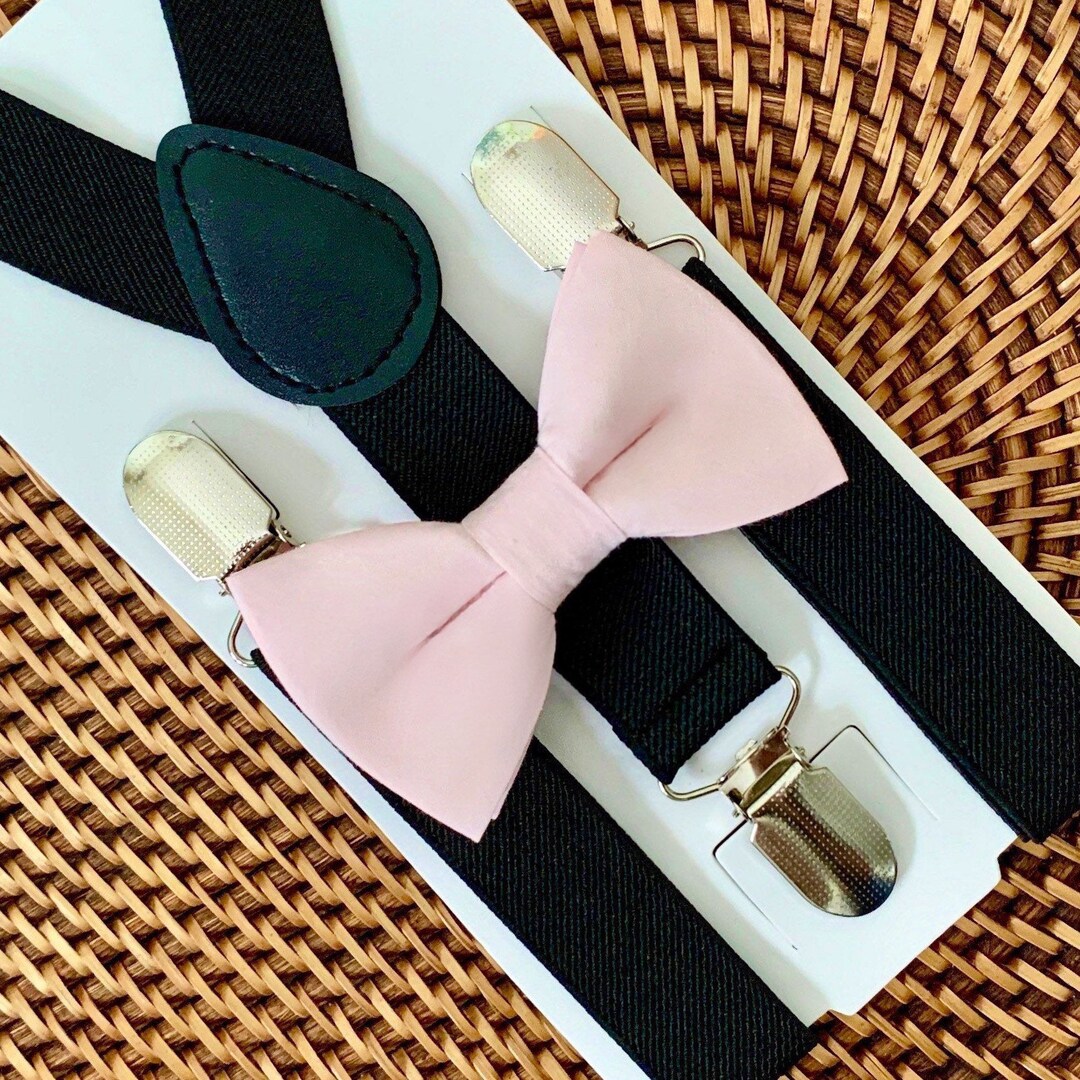 blush pink bow tie and suspenders
