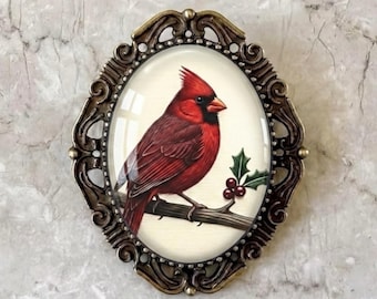 Cardinal Christmas Brooch, Vintage Style Brooches for Winter,  Christmas Pin with Bird
