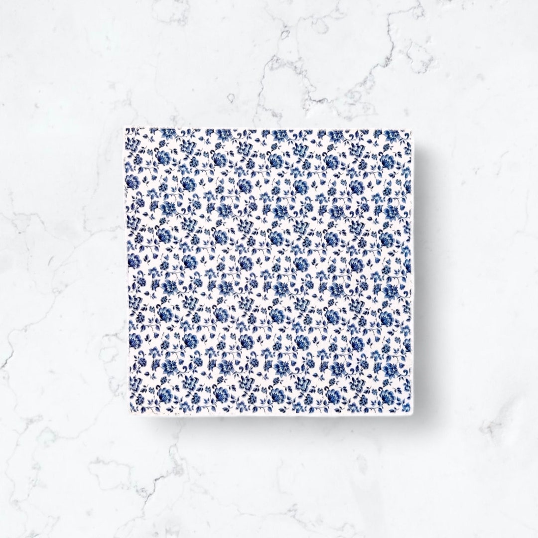 Pocket Square in Dusty Blue Floral Print for Rustic Wedding Groomsmen Gift Pocket Squares Hanky ...