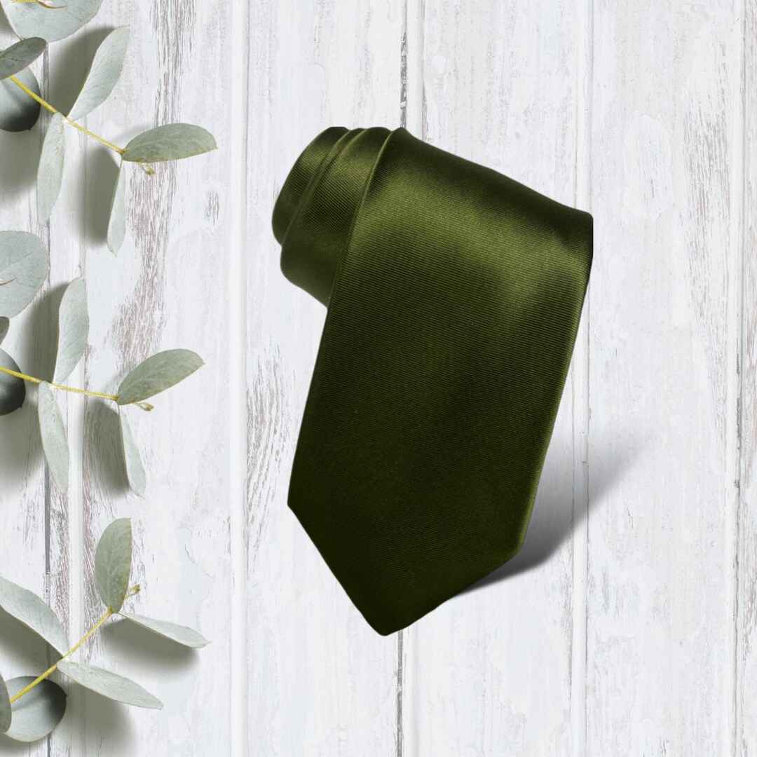 Olive Necktie for Weddings, Satin Olive Groomsman Gift, Groomsman
