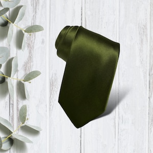 Olive Necktie for Weddings, Satin Olive Groomsman Gift, Groomsman Proposal, Olive Green Wedding, Olive Ties for Men, Groomsmen Gift,Neckties
