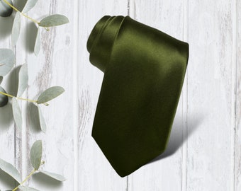 Olive Necktie for Weddings, Satin Olive Groomsman Gift, Groomsman Proposal, Olive Green Wedding, Olive Ties for Men, Groomsmen Gift,Neckties
