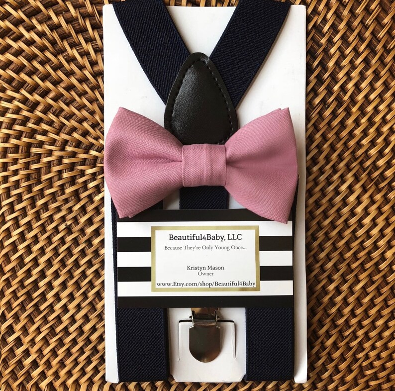 dusty pink bow tie and suspenders