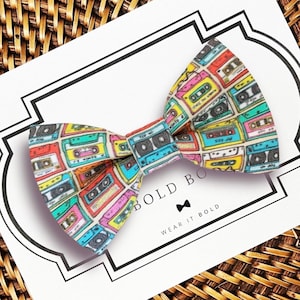 Retro Dog Bow Tie for Dogs, Cats, Pets, Dog Bow Tie, Cassette Tapes Dog Bow Tie, Music Dog Bow Tie, Dog Accessories, Dog Lover, Dog Gift