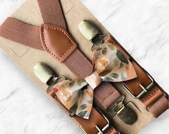 Burnt Orange Floral Bow Tie, Men or Toddler Fall Wedding Outfit in Terracotta Floral