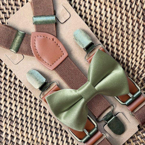 Sage Green Bow Tie & Suspenders, Suspenders for Men, Ring Bearer Outfit, Bowtie, Bow Ties for Men, Sage Green Wedding, Boho Wedding