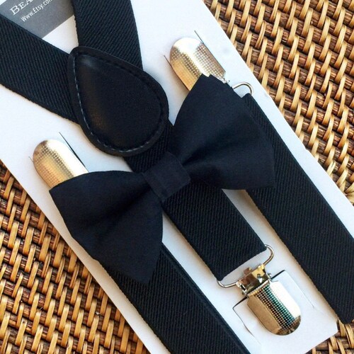 mens black bow tie and suspenders