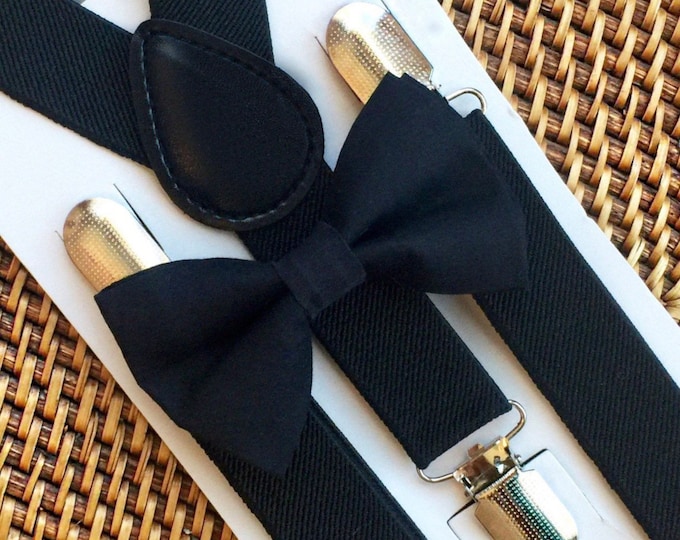 Black Bow Tie & Black Suspenders, Ring Bearer Outfit, Mens Bow Tie, Toddler Bow Tie, Kids Suspenders, Boys Bow Tie, Suspenders, Wedding