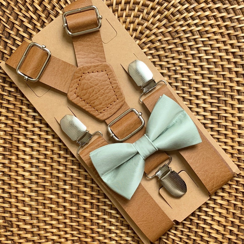 Sage Green Bow Tie & Leather Suspenders Wedding Suspenders Etsy