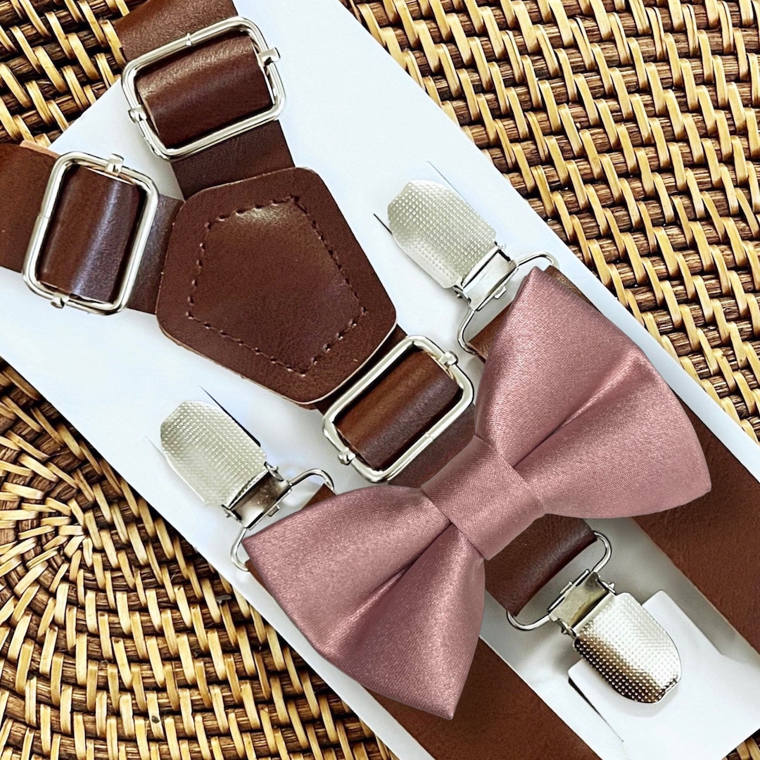 mens rose gold bow tie and suspenders
