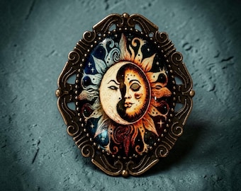 Sun and Moon Pin, Gothic Brooch for Dark Academia Brooches Women