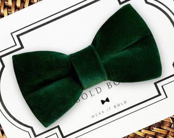Green Velvet Dog Bow Tie, Christmas Pet Bowtie