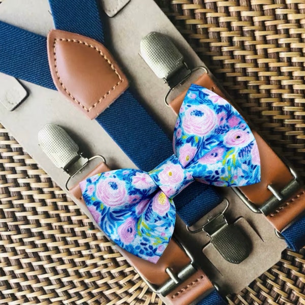 Kentucky Derby Bow Tie, Blue Pink Kentucky Derby Party Bow Ties for Men, Floral Bow Tie for Men Custom Bow Tie, Horse Racing Bowtie